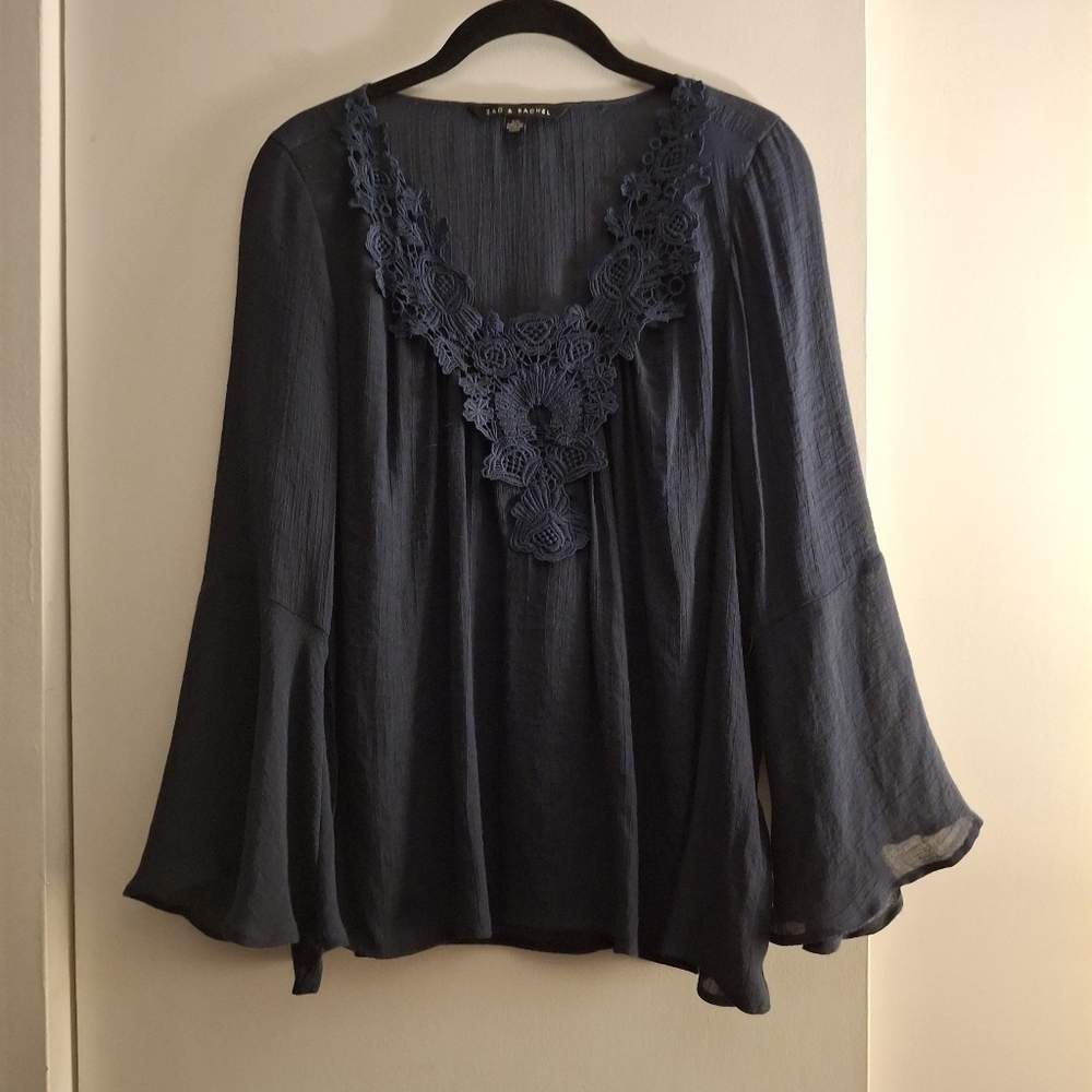 Zac & Rachel Midnight Blue Women's Blouse With Lace